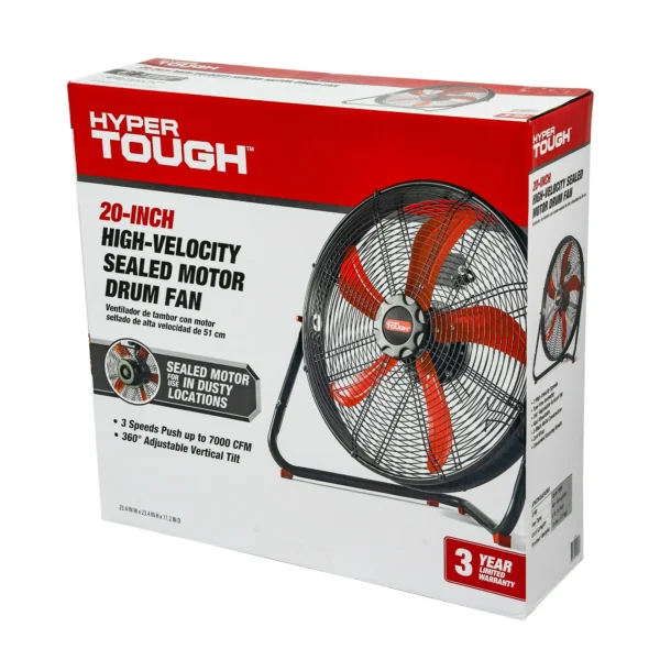 Hyper Tough New 20 inch High Velocity Sealed Motor Drum Fan with Wall Mount - Image 9