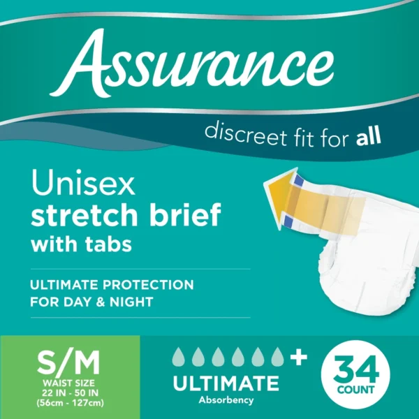 Assurance S/M Unisex Stretch Briefs With Tabs 68 Ct