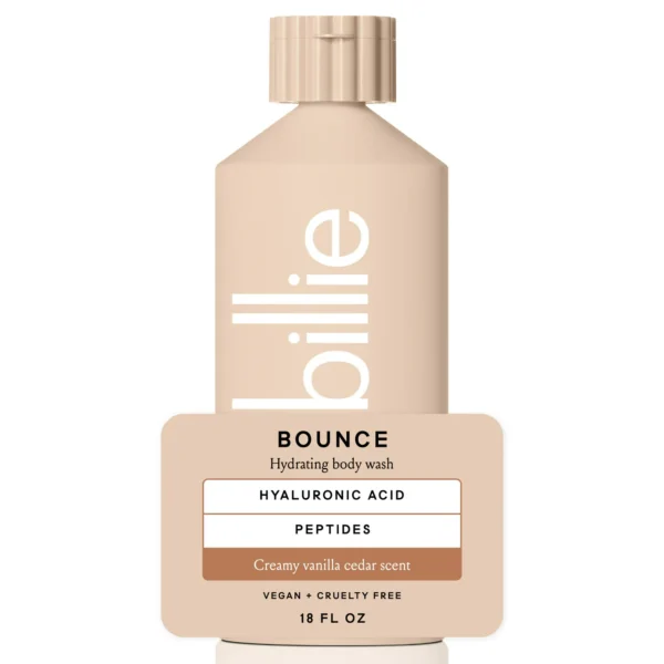 Billie Bounce Hydrating Women Body Wash, 18 fl oz, Creamy Vanilla Cedar Scent, Vegan, Cruelty Free